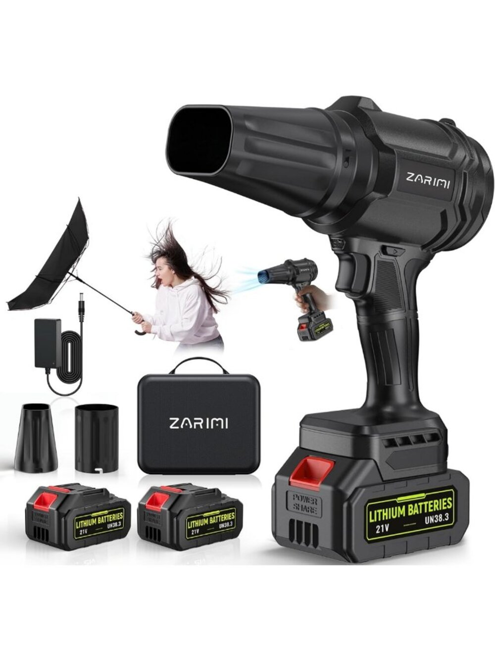 Lightweight Cordless Leaf Blower, 980,000 RPM, 2 Batteries & Charger, Patio